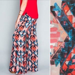 SMYM Roberts Party Pants Chiffon Stretch Flare Bright Kaleidoscope Print Palazzo
